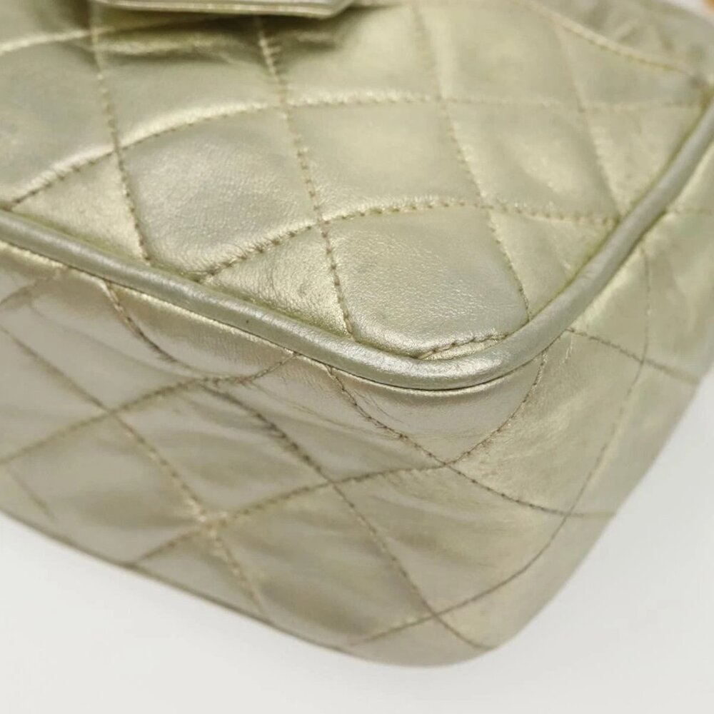 CHANEL Matelasse Chain Shoulder Bag Lamb Skin Champagne Gold CC Auth 138978 - Picture 4 of 16